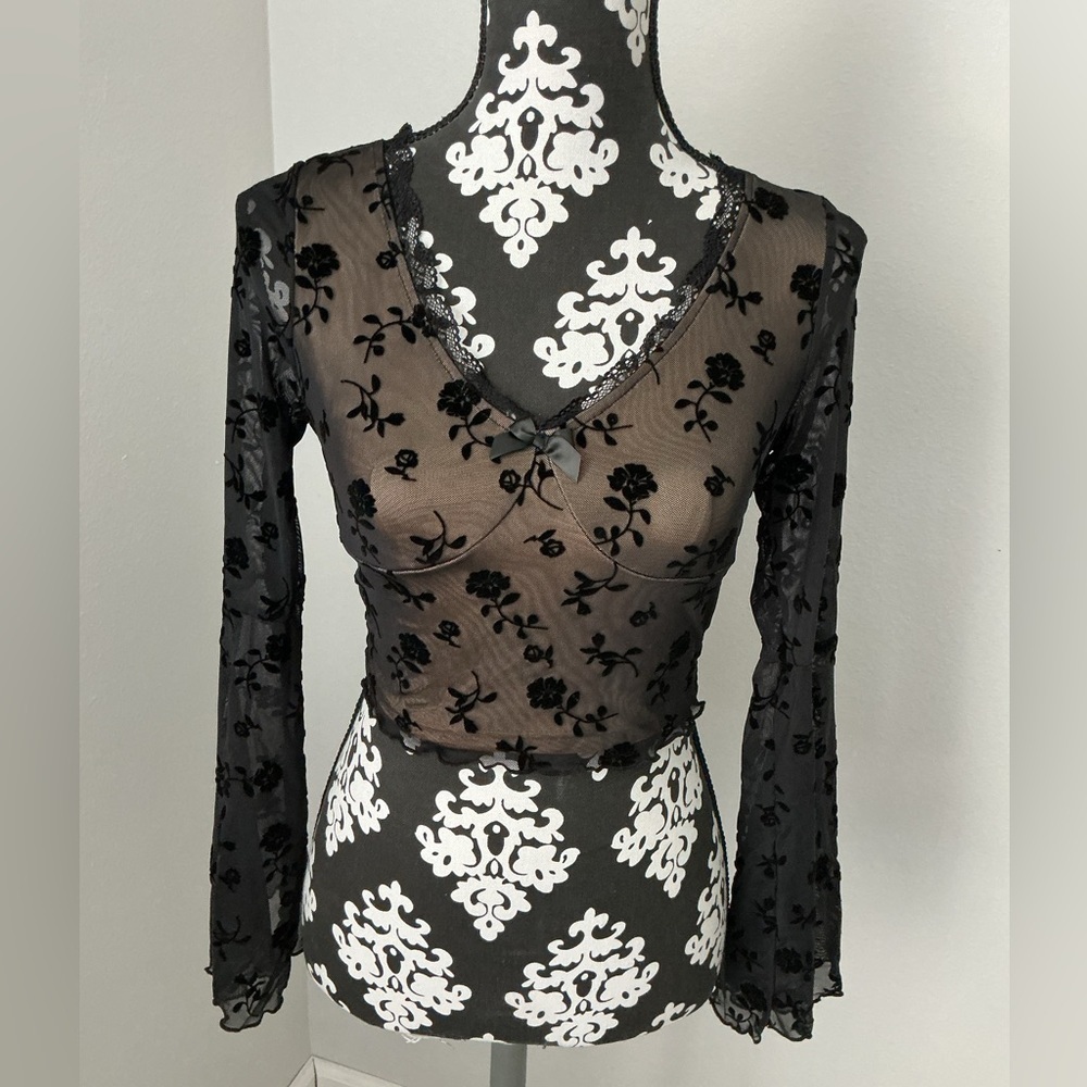 Floerns Black Floral Sheer Blouse